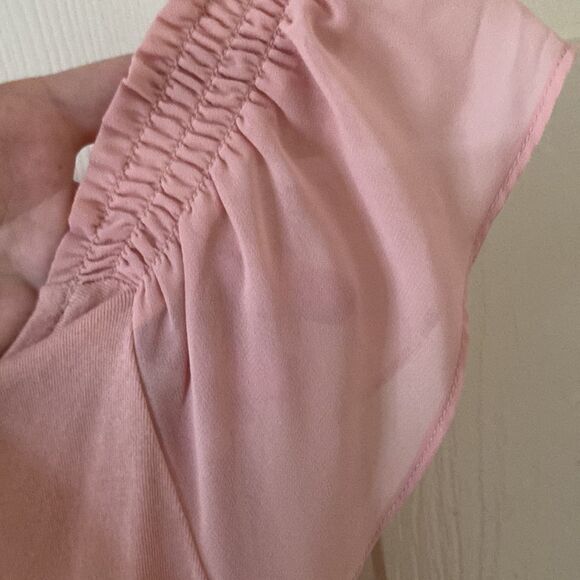 EXPRESS Flutter Sleeve Bodycon Skimming Blouse Pink Ruffled Sleeves Top Size XS - Picture 7 of 8